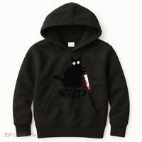 Cat What Funny Black Cat Murderous Cat With Knife Kids Hoodie thumb 0