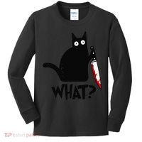 Cat What Funny Black Cat Murderous Cat With Knife Kids Long Sleeve Shirt thumb 0