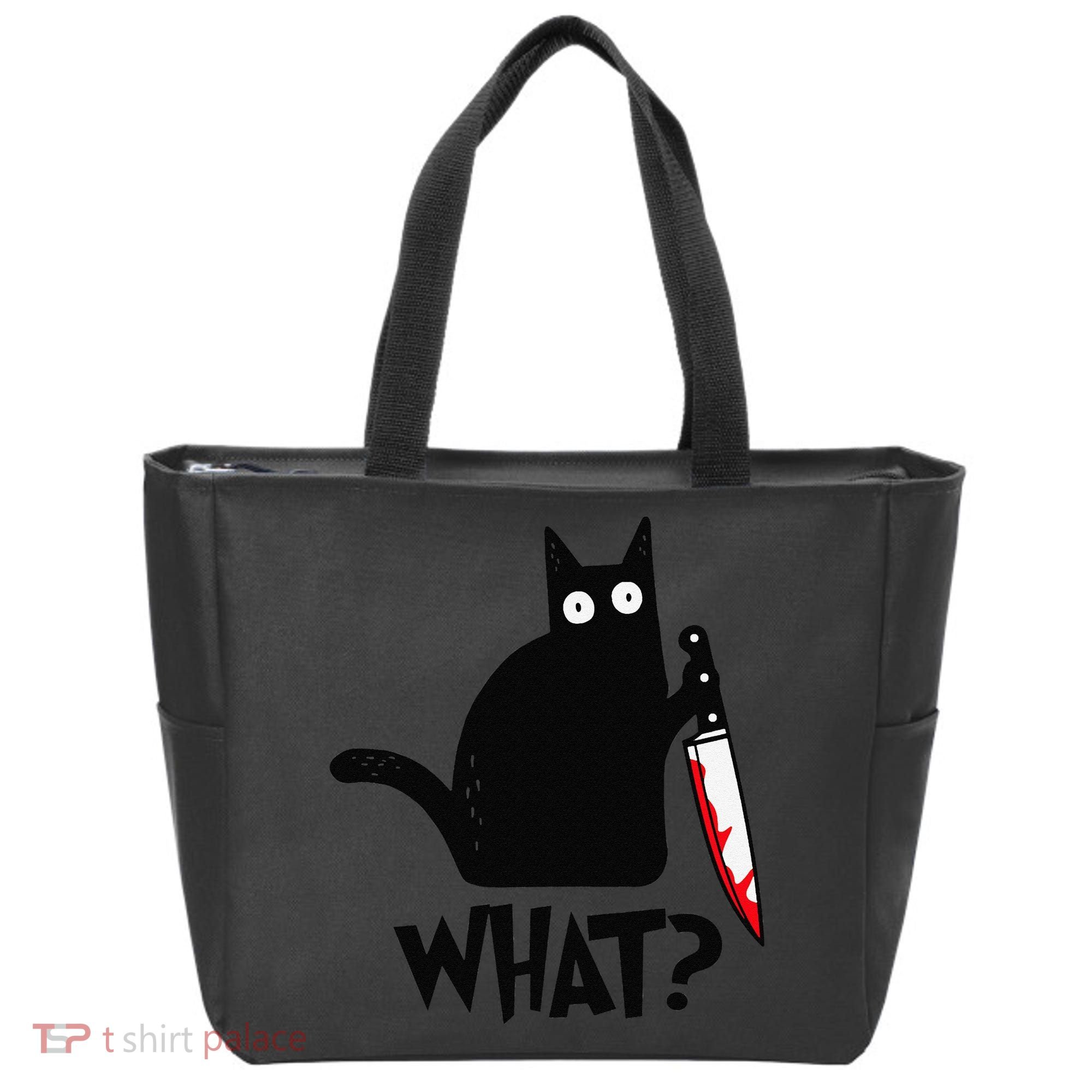 Cat What Funny Black Cat Murderous Cat With Knife Tote Bag