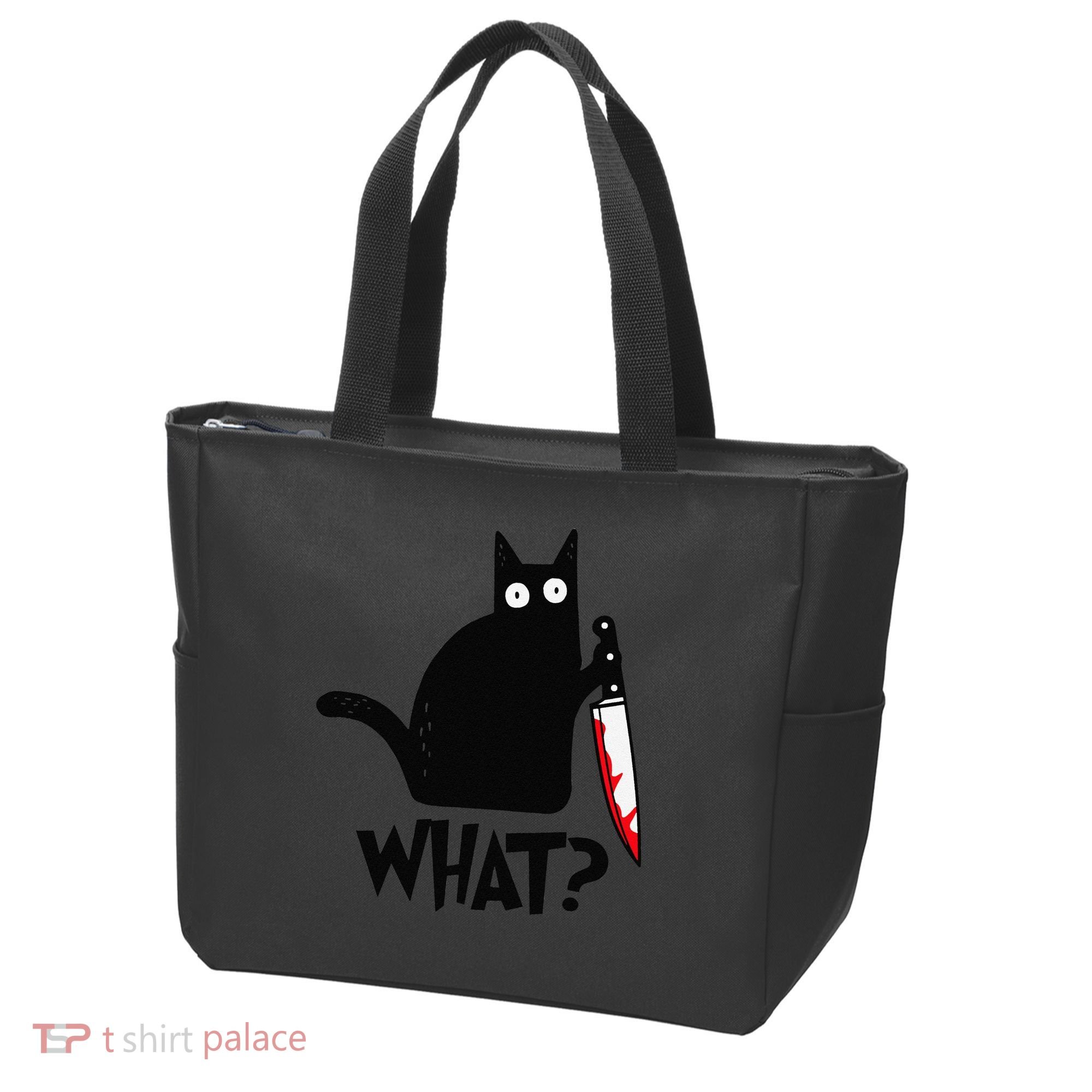 Cat What Funny Black Cat Murderous Cat With Knife Tote Bag