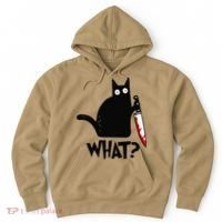 Cat What Funny Black Cat Murderous Cat With Knife Hoodie thumb 0