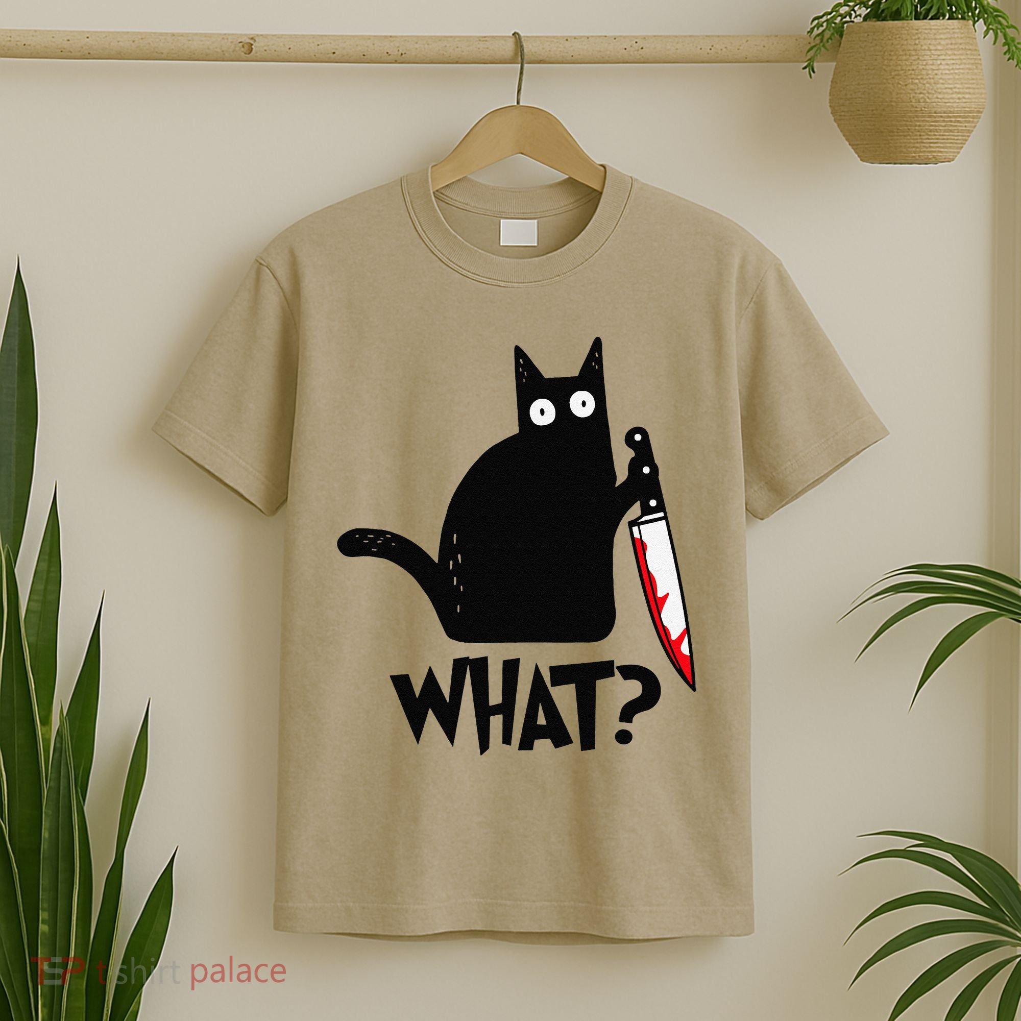 Cat What Funny Black Cat Murderous Cat With Knife T-Shirt