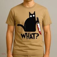 Cat What Funny Black Cat Murderous Cat With Knife T-Shirt thumb 3