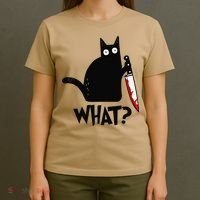 Cat What Funny Black Cat Murderous Cat With Knife T-Shirt thumb 4