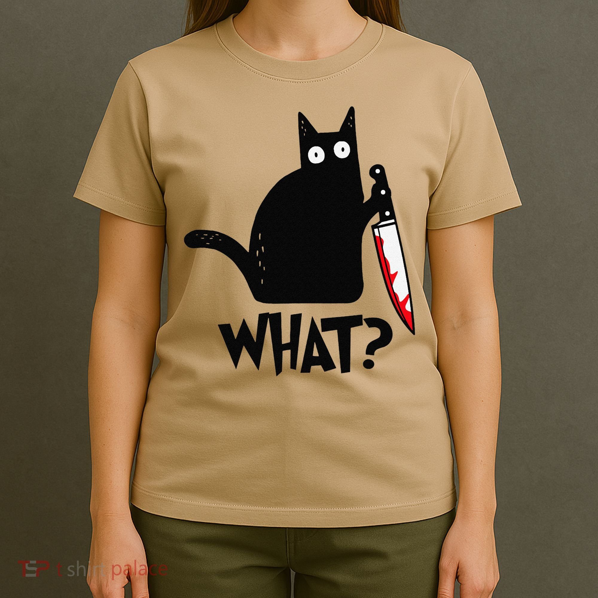 Cat What Funny Black Cat Murderous Cat With Knife T-Shirt
