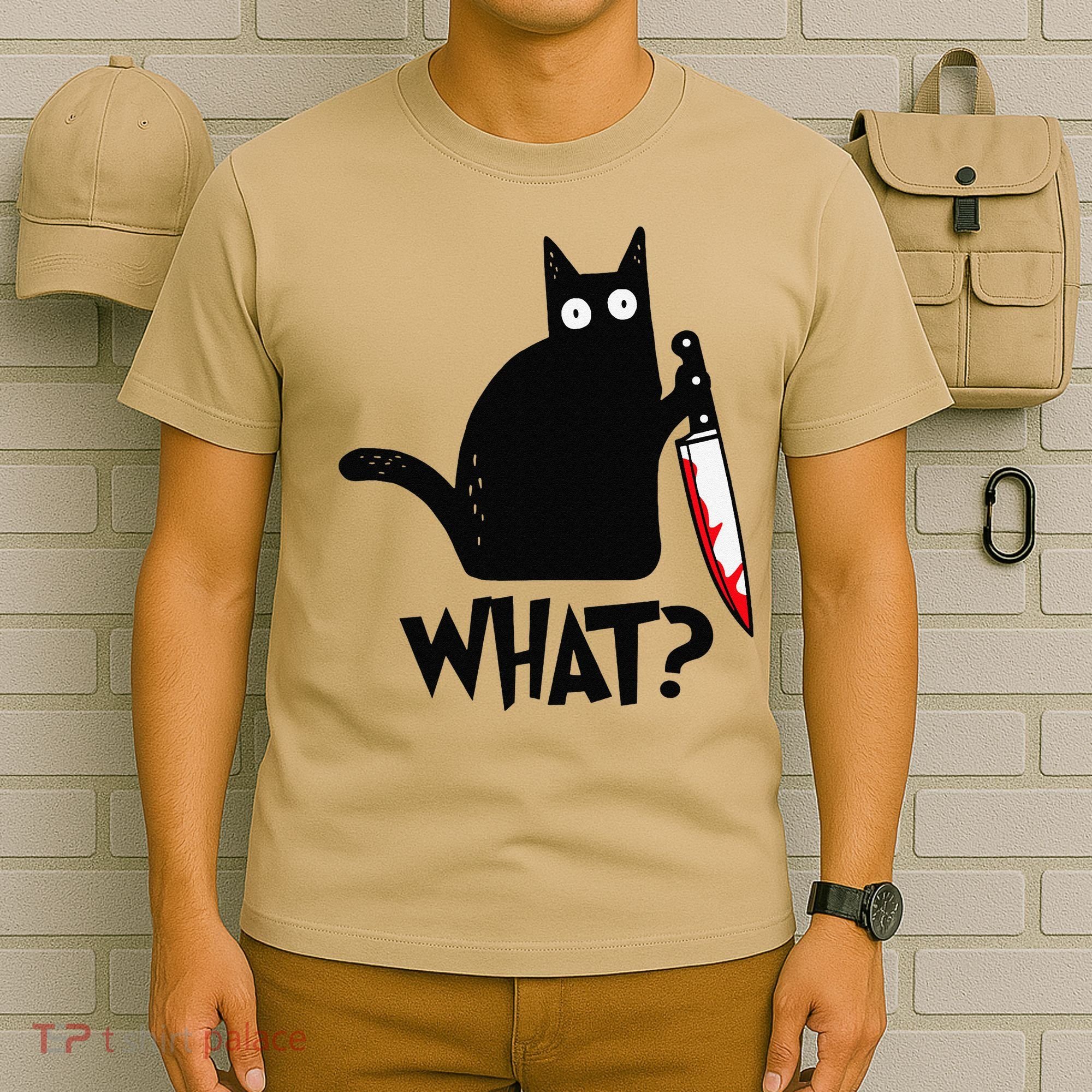 Cat What Funny Black Cat Murderous Cat With Knife T-Shirt