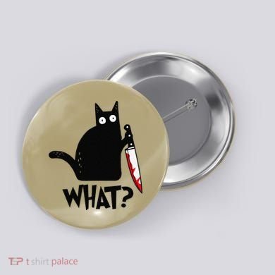 Cat What Funny Black Cat Murderous Cat With Knife Button