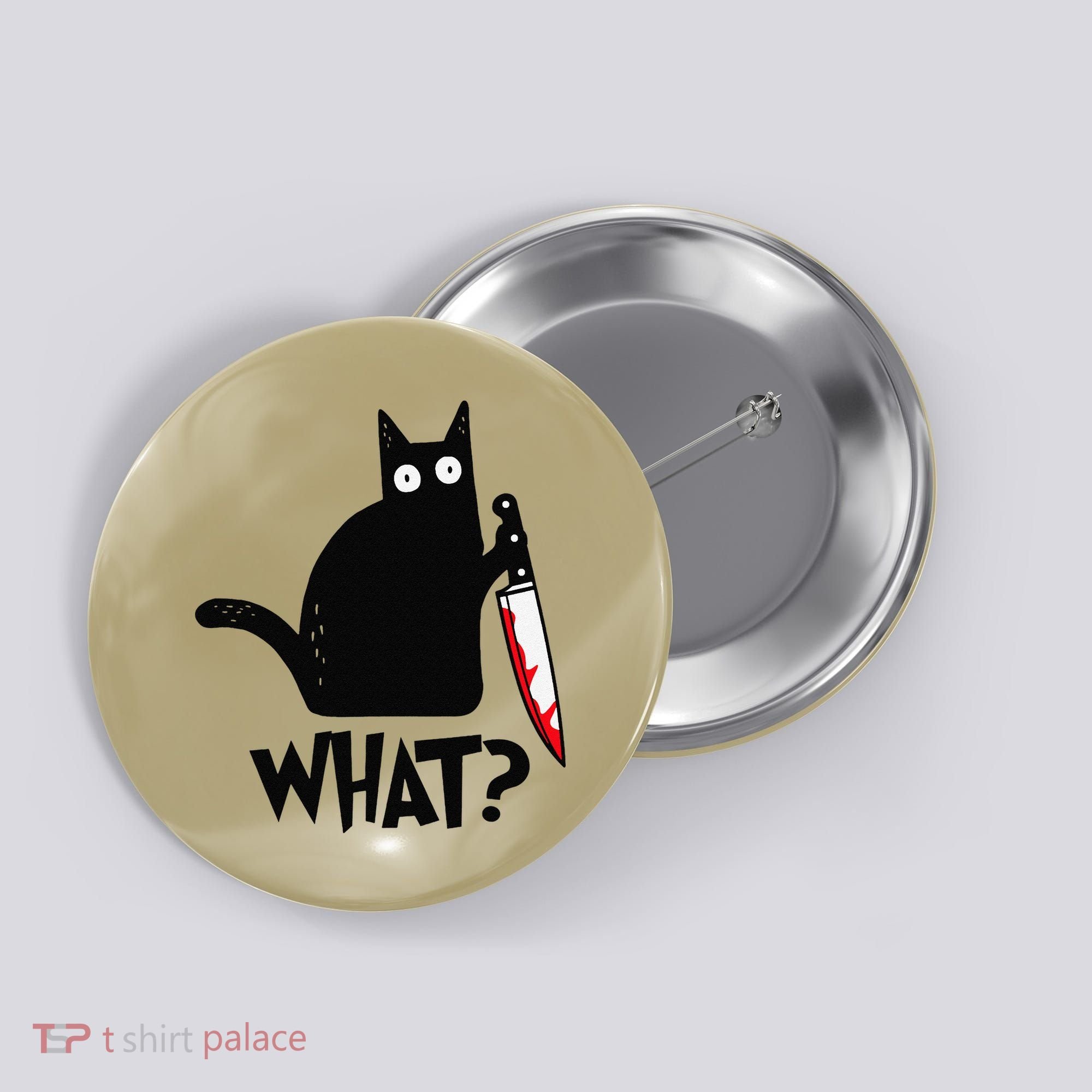 Cat What Funny Black Cat Murderous Cat With Knife Button