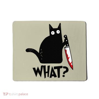 Cat What Funny Black Cat Murderous Cat With Knife Mousepad