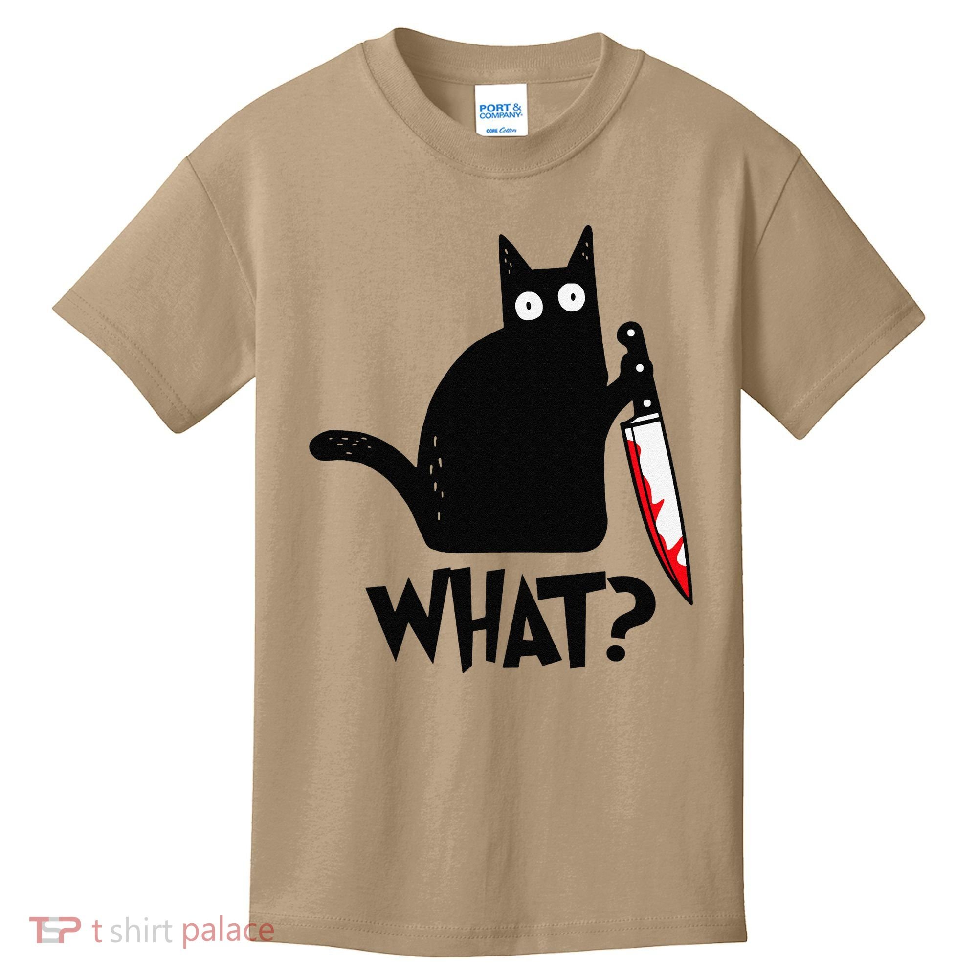 Cat What Funny Black Cat Murderous Cat With Knife Kids T-Shirt