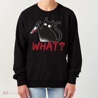 Cat What? Funny Black Cat Murderous Cat With Knife Cool Gift Women's Sweatshirt thumb 0