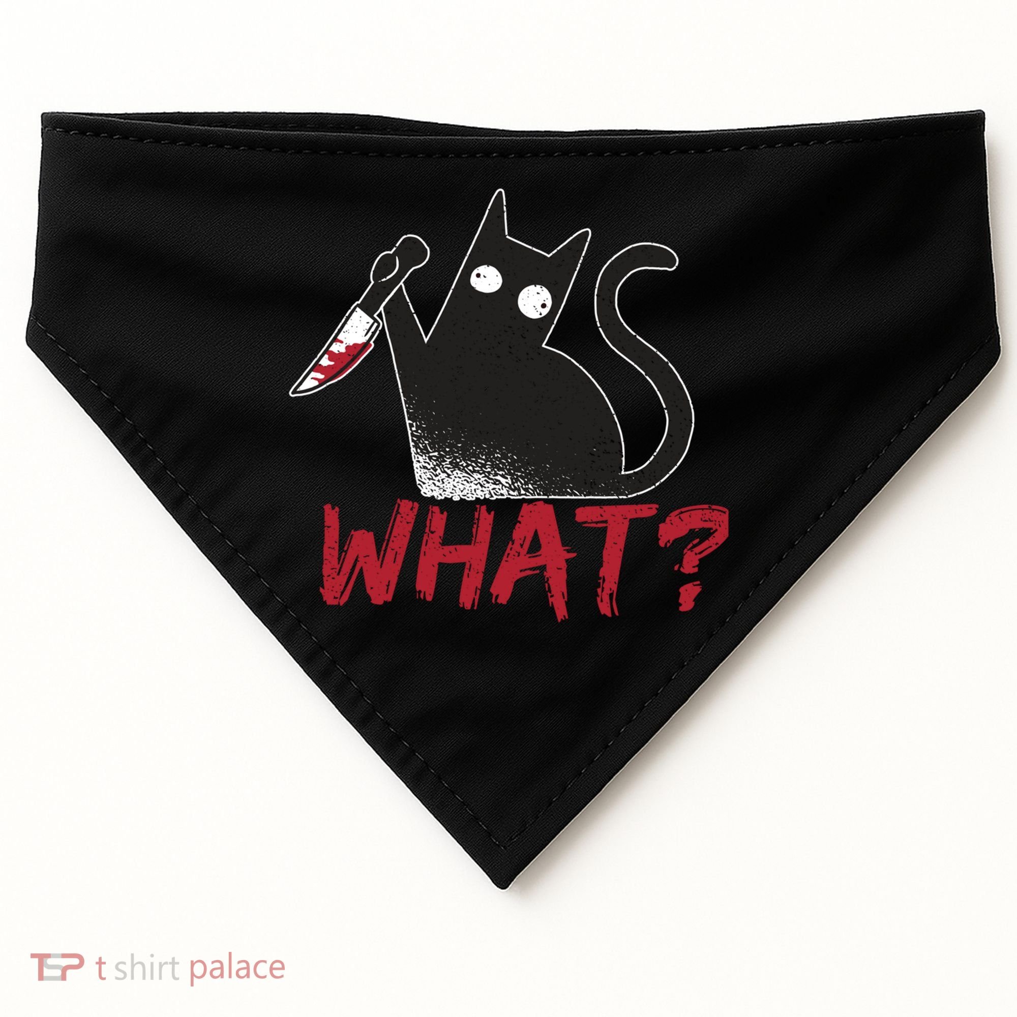 Cat What? Funny Black Cat Murderous Cat With Knife Cool Gift USA-Made Doggie Bandana