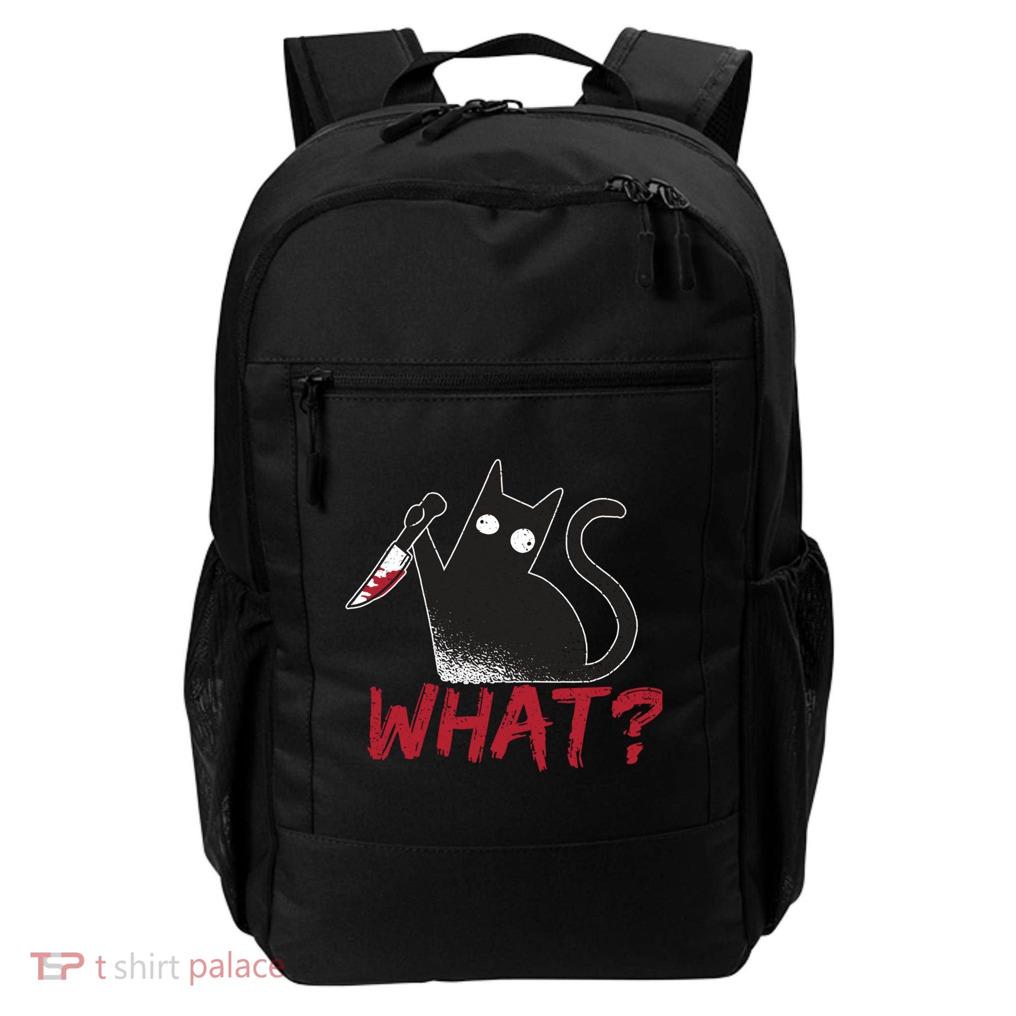 Cat What? Funny Black Cat Murderous Cat With Knife Cool Gift Backpack