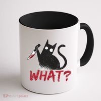 Cat What? Funny Black Cat Murderous Cat With Knife Cool Gift Coffee Mug thumb 1
