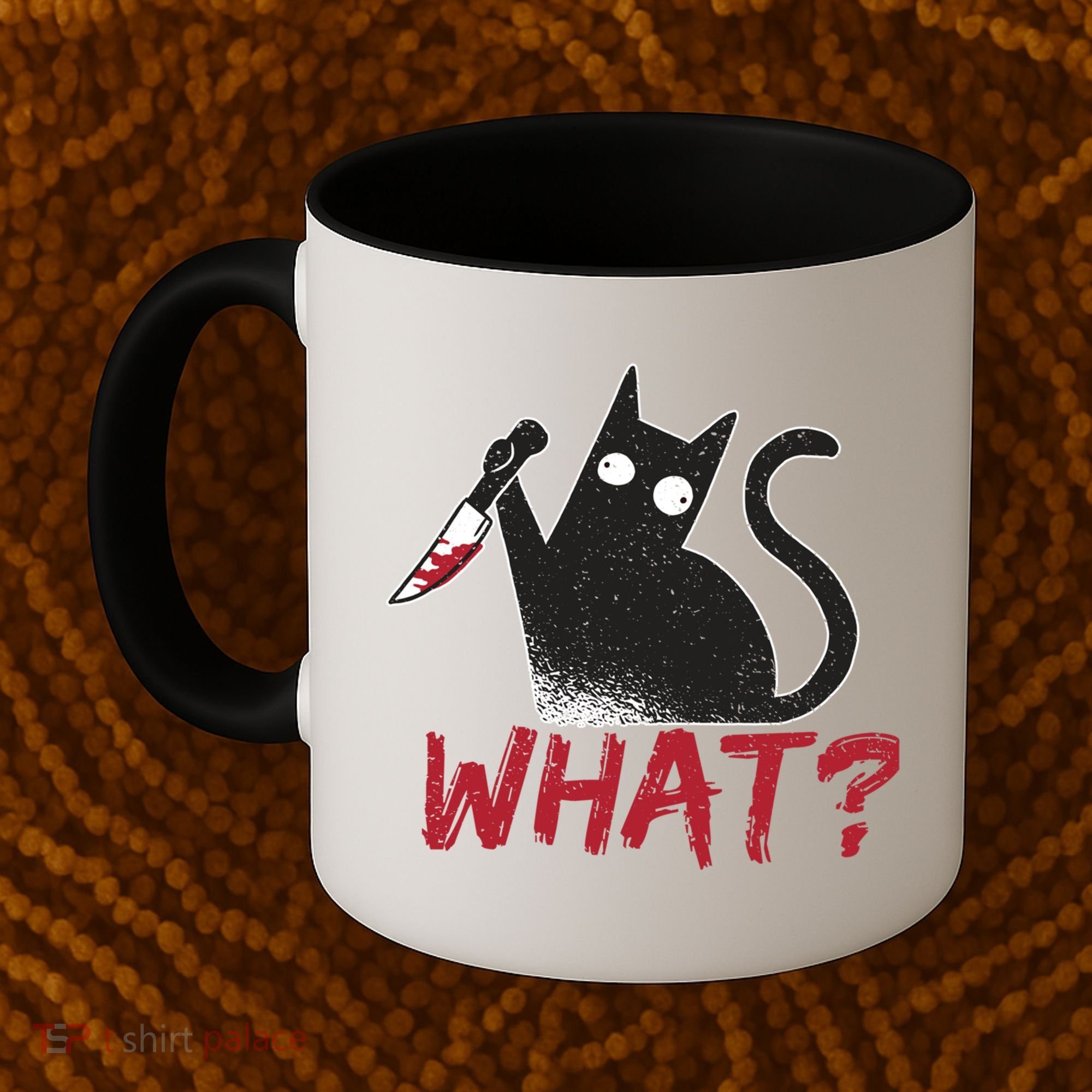 Cat What? Funny Black Cat Murderous Cat With Knife Cool Gift Coffee Mug