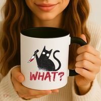 Cat What? Funny Black Cat Murderous Cat With Knife Cool Gift Coffee Mug thumb 3