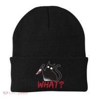 Cat What? Funny Black Cat Murderous Cat With Knife Cool Gift Beanie thumb 0