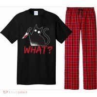 Cat What? Funny Black Cat Murderous Cat With Knife Cool Gift Pajama Set thumb 0