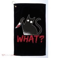 Cat What? Funny Black Cat Murderous Cat With Knife Cool Gift Golf Towel thumb 0