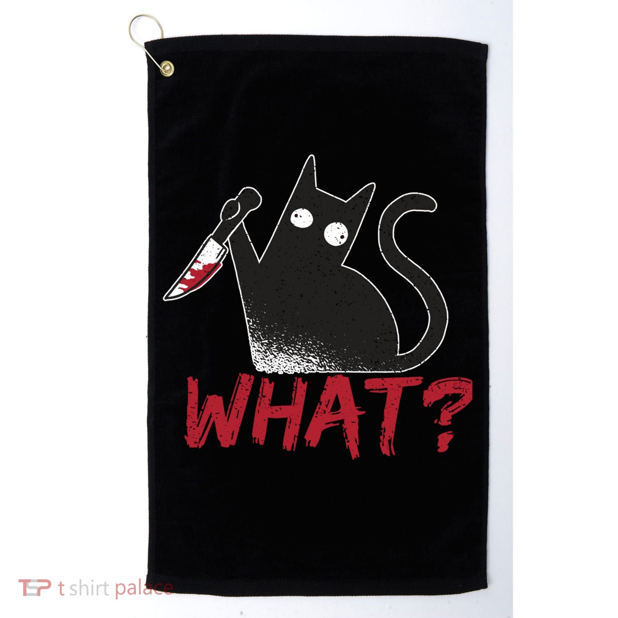 Cat What? Funny Black Cat Murderous Cat With Knife Cool Gift Golf Towel