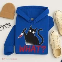 Cat What? Funny Black Cat Murderous Cat With Knife Cool Gift Hoodie thumb 4