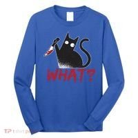 Cat What? Funny Black Cat Murderous Cat With Knife Cool Gift Long Sleeve Shirt thumb 0