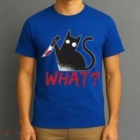 Cat What? Funny Black Cat Murderous Cat With Knife Cool Gift T-Shirt thumb 3