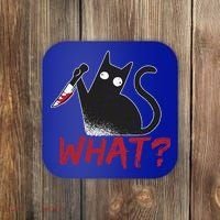 Cat What? Funny Black Cat Murderous Cat With Knife Cool Gift Coaster thumb 0