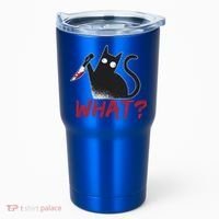 Cat What? Funny Black Cat Murderous Cat With Knife Cool Gift Tumbler thumb 0