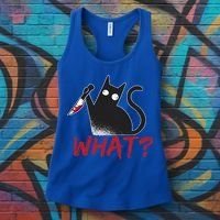 Cat What? Funny Black Cat Murderous Cat With Knife Cool Gift Women's Tank Top thumb 3