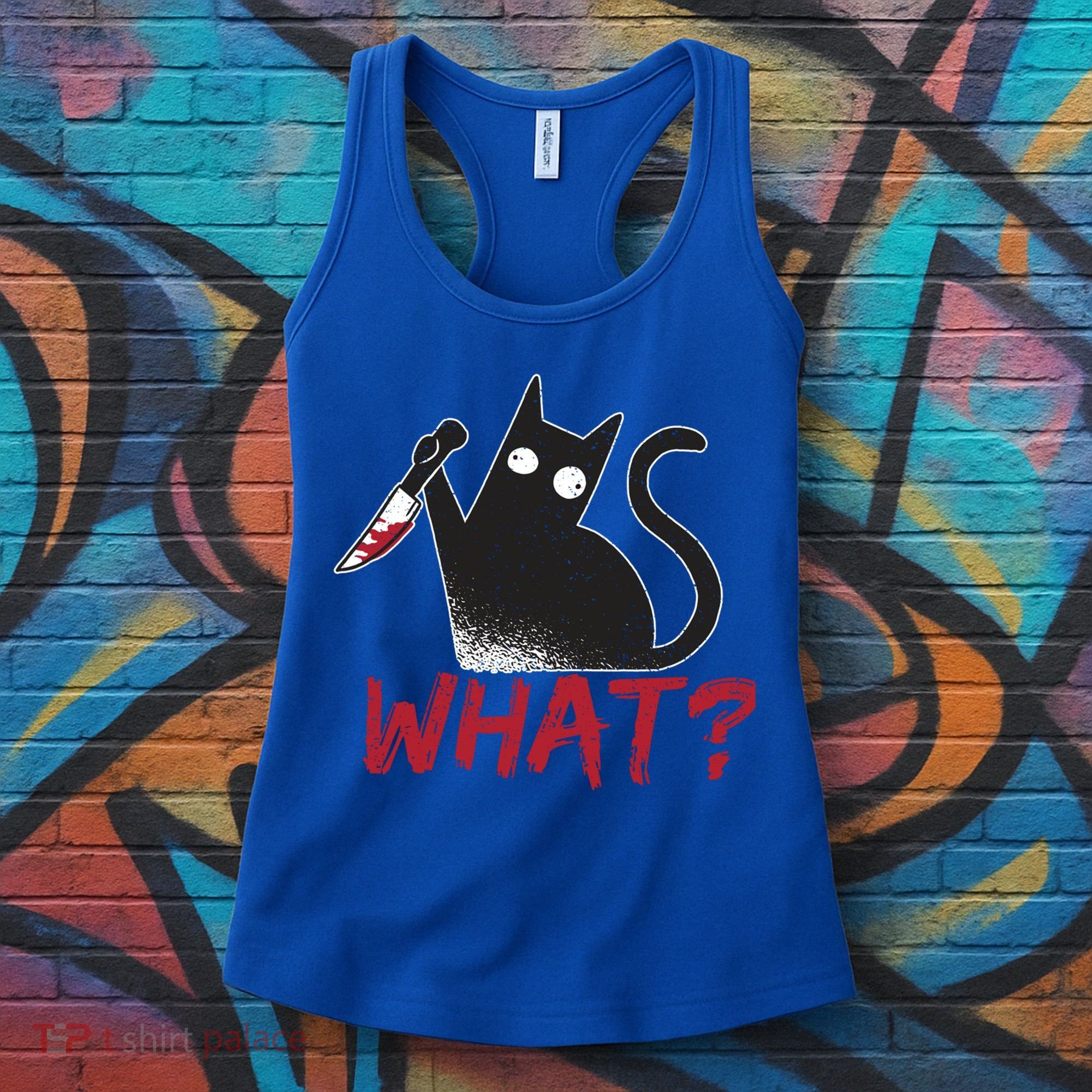 Cat What? Funny Black Cat Murderous Cat With Knife Cool Gift Women's Tank Top
