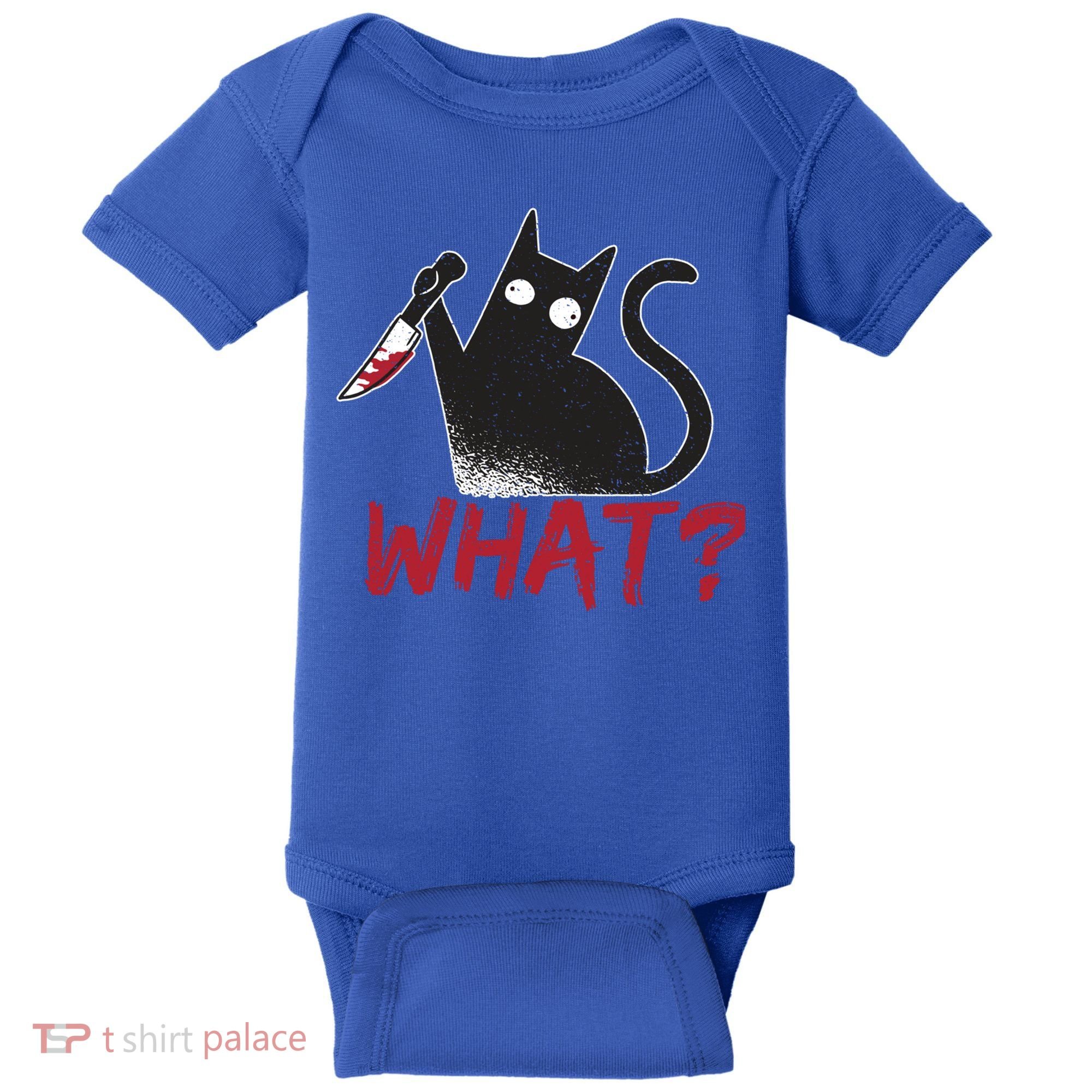 Cat What? Funny Black Cat Murderous Cat With Knife Cool Gift Baby Bodysuit