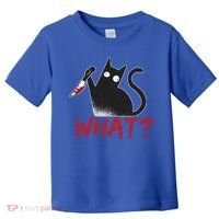 Cat What? Funny Black Cat Murderous Cat With Knife Cool Gift Toddler T-Shirt thumb 0