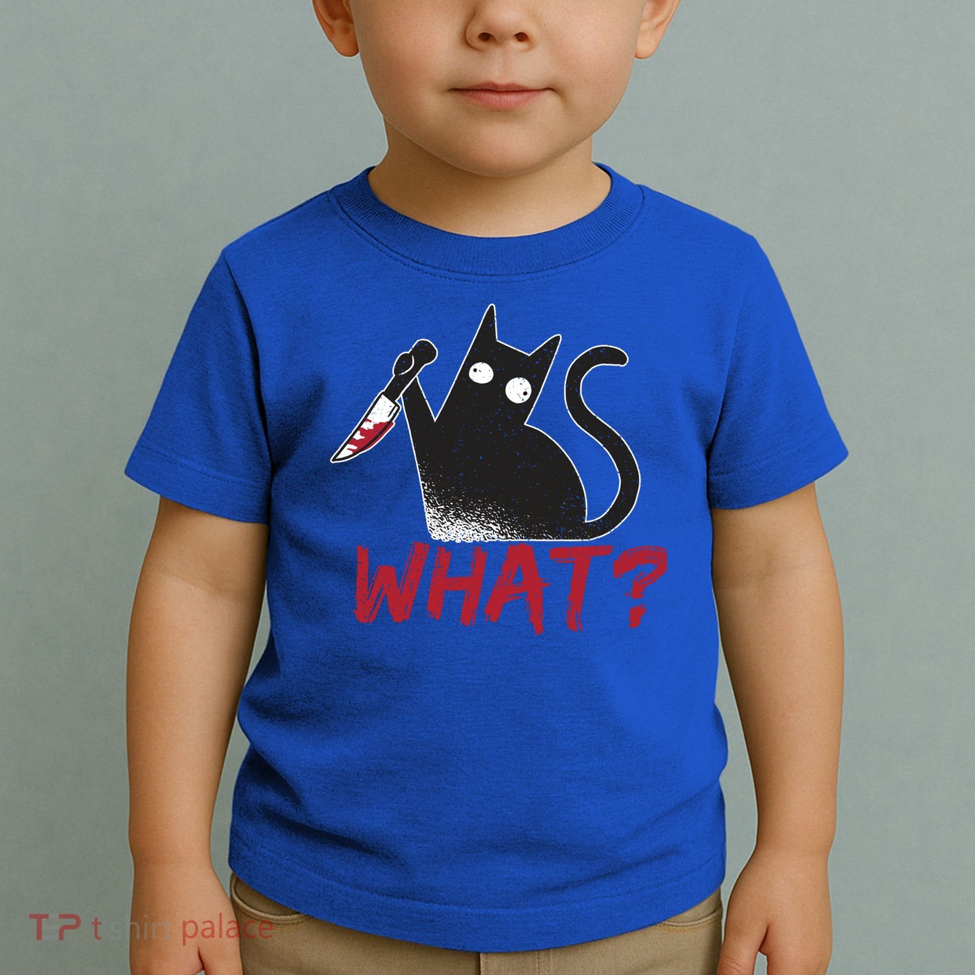 Cat What? Funny Black Cat Murderous Cat With Knife Cool Gift Toddler T-Shirt
