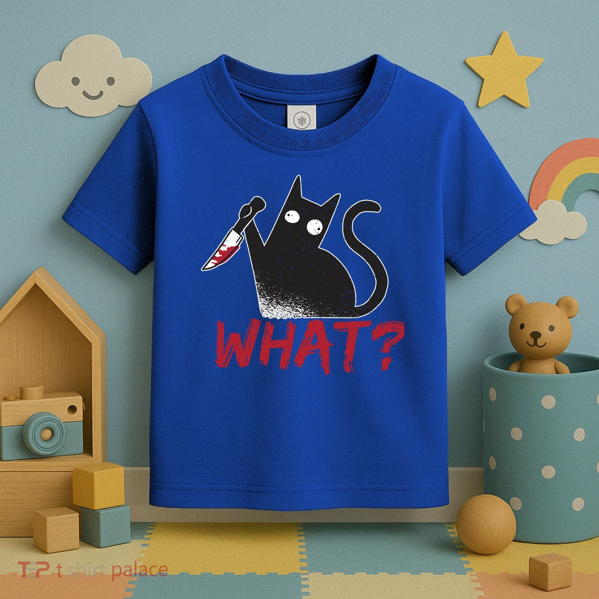 Cat What? Funny Black Cat Murderous Cat With Knife Cool Gift Toddler T-Shirt