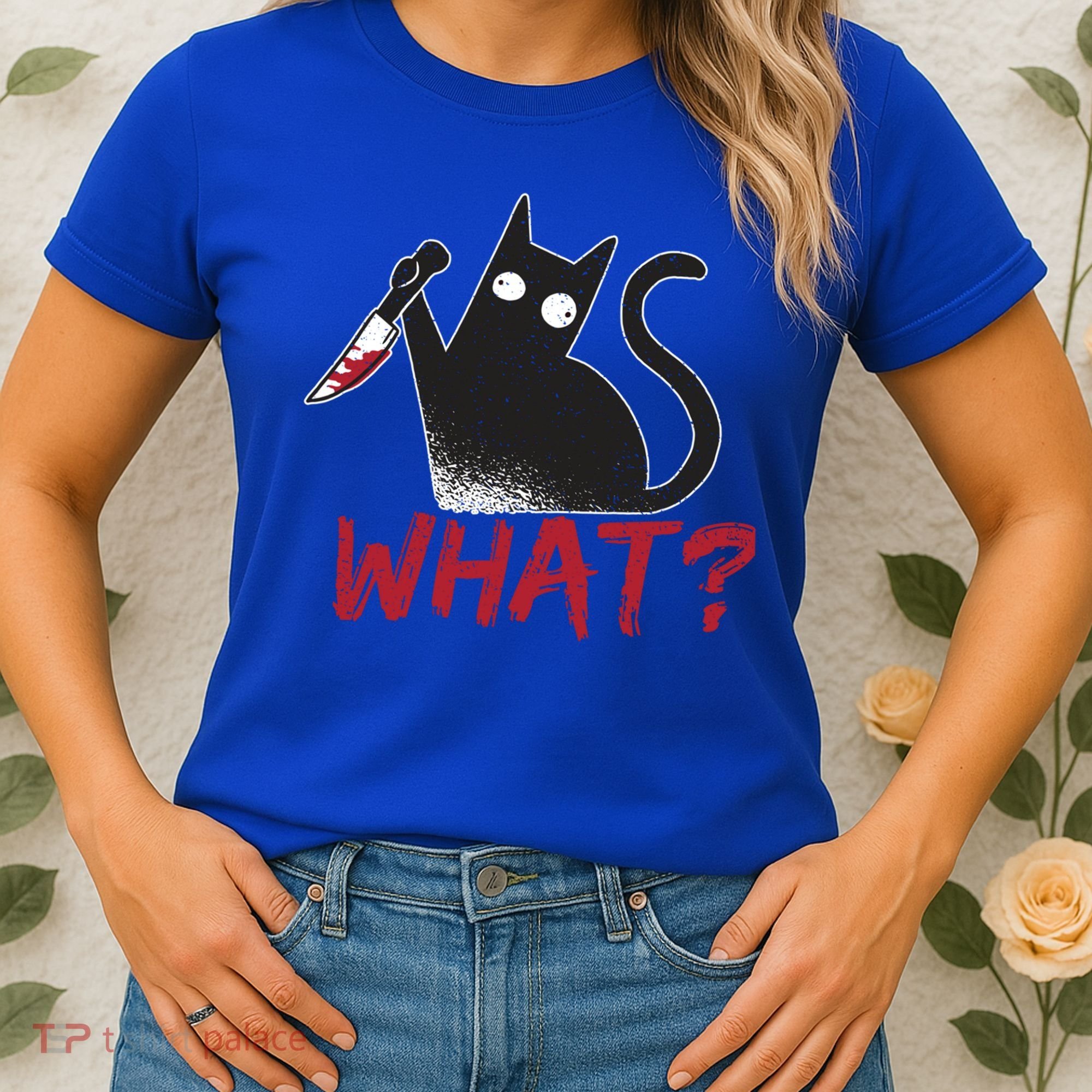 Cat What? Funny Black Cat Murderous Cat With Knife Cool Gift Women's T-Shirt