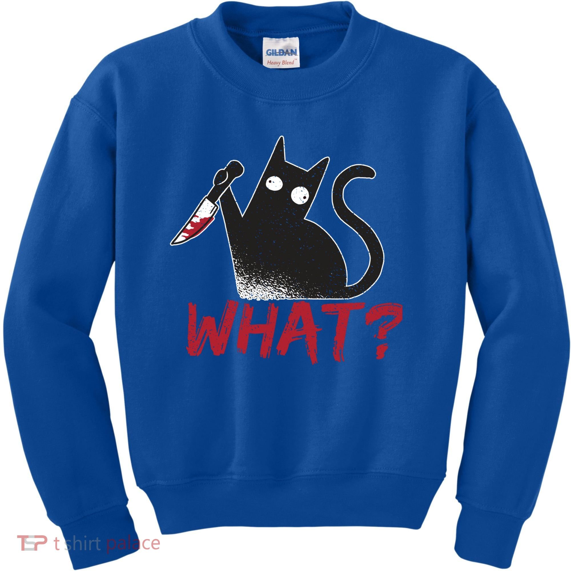 Cat What? Funny Black Cat Murderous Cat With Knife Cool Gift Kids Sweatshirt