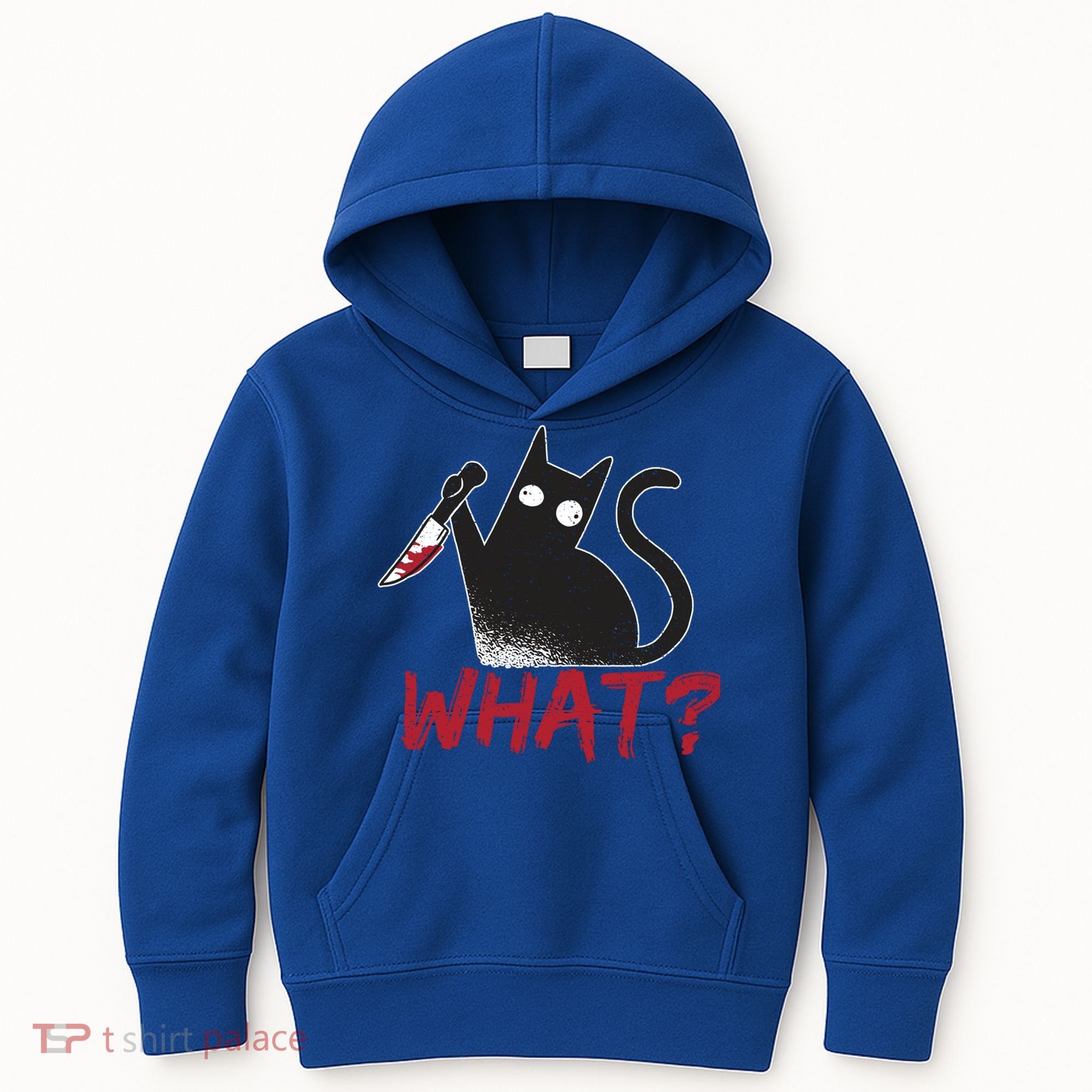 Cat What? Funny Black Cat Murderous Cat With Knife Cool Gift Kids Hoodie