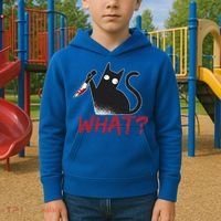 Cat What? Funny Black Cat Murderous Cat With Knife Cool Gift Kids Hoodie thumb 2