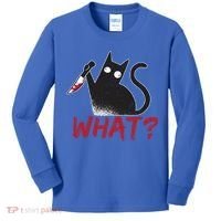 Cat What? Funny Black Cat Murderous Cat With Knife Cool Gift Kids Long Sleeve Shirt thumb 0