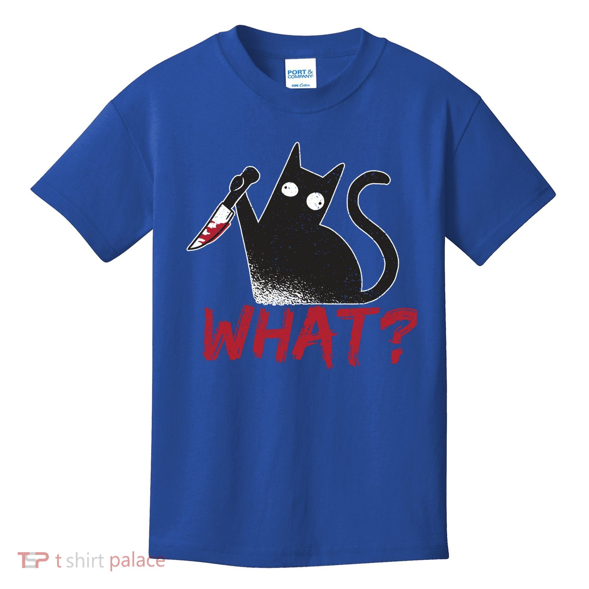 Cat What? Funny Black Cat Murderous Cat With Knife Cool Gift Kids T-Shirt
