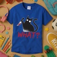 Cat What? Funny Black Cat Murderous Cat With Knife Cool Gift Kids T-Shirt thumb 3