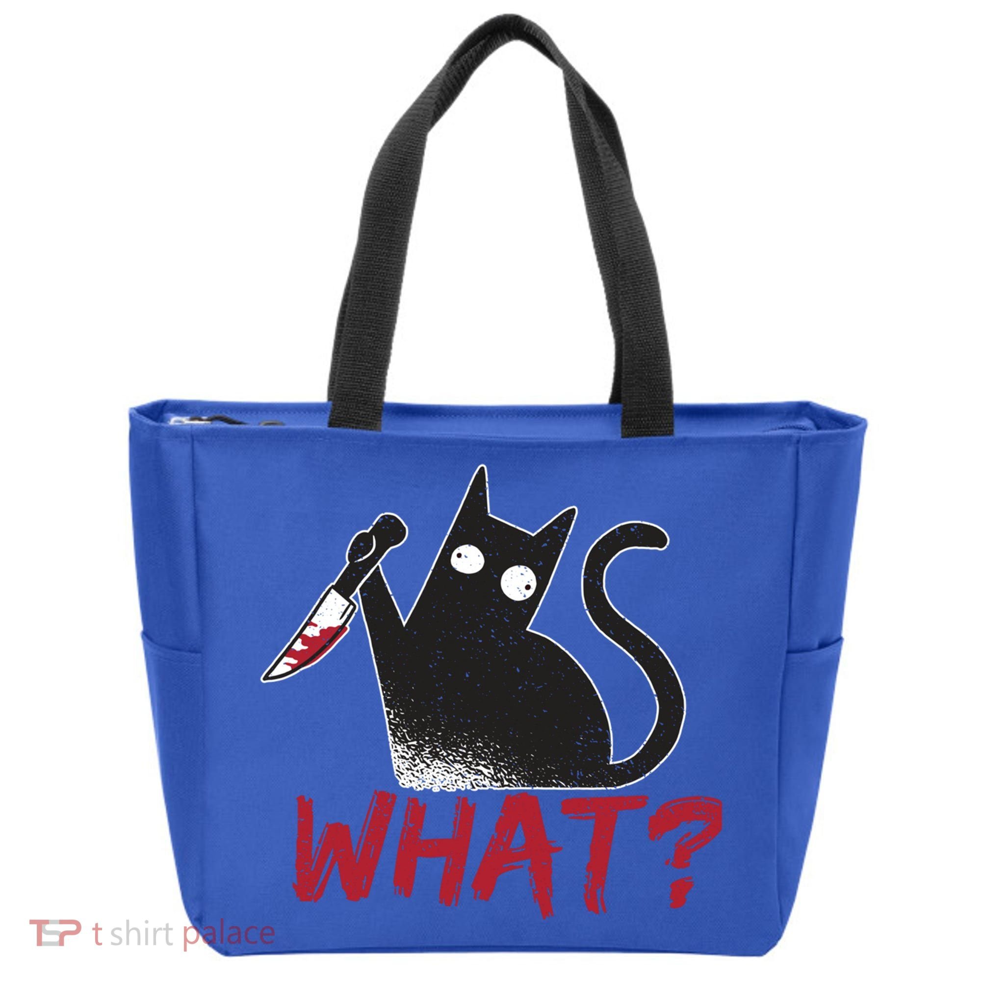 Cat What? Funny Black Cat Murderous Cat With Knife Cool Gift Tote Bag