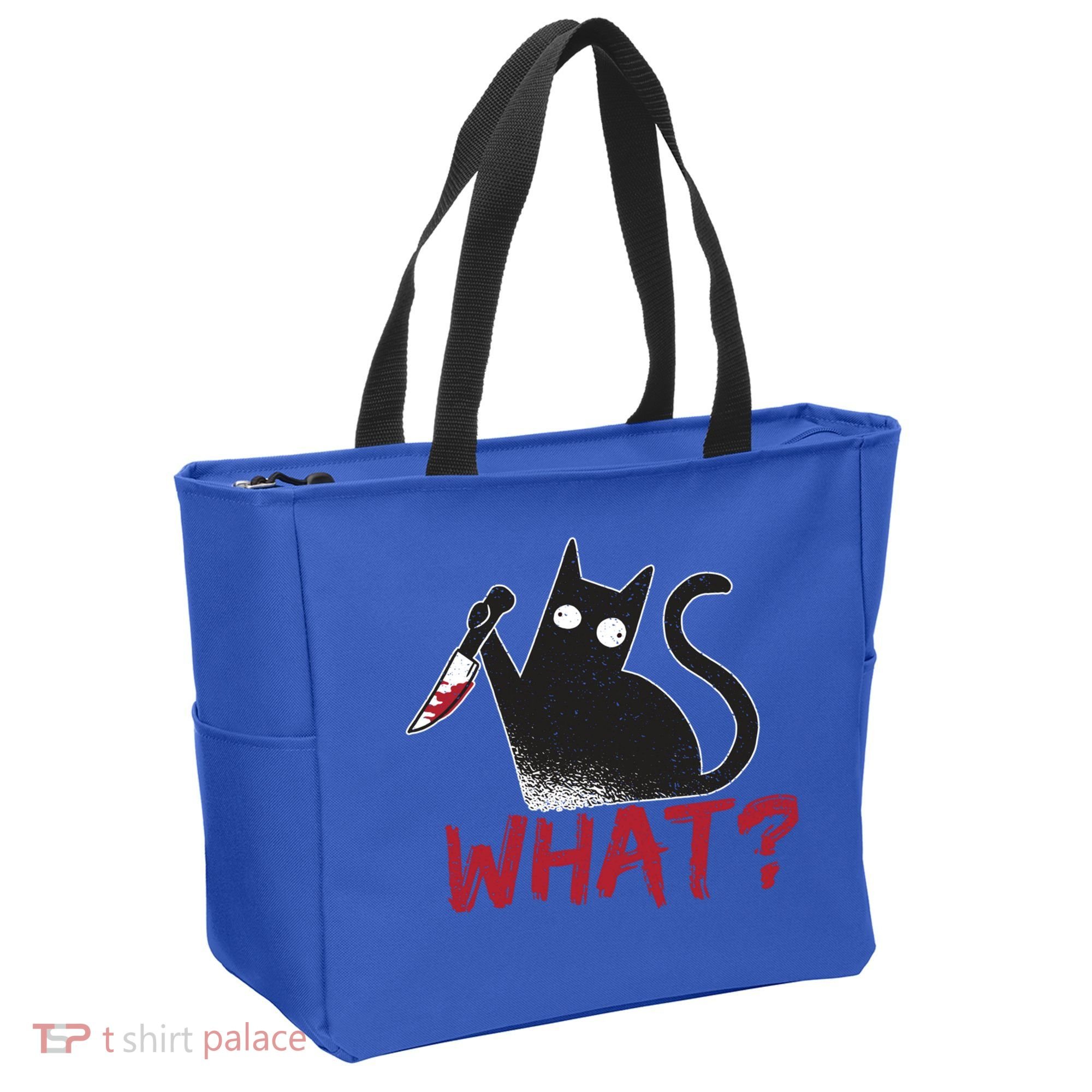 Cat What? Funny Black Cat Murderous Cat With Knife Cool Gift Tote Bag
