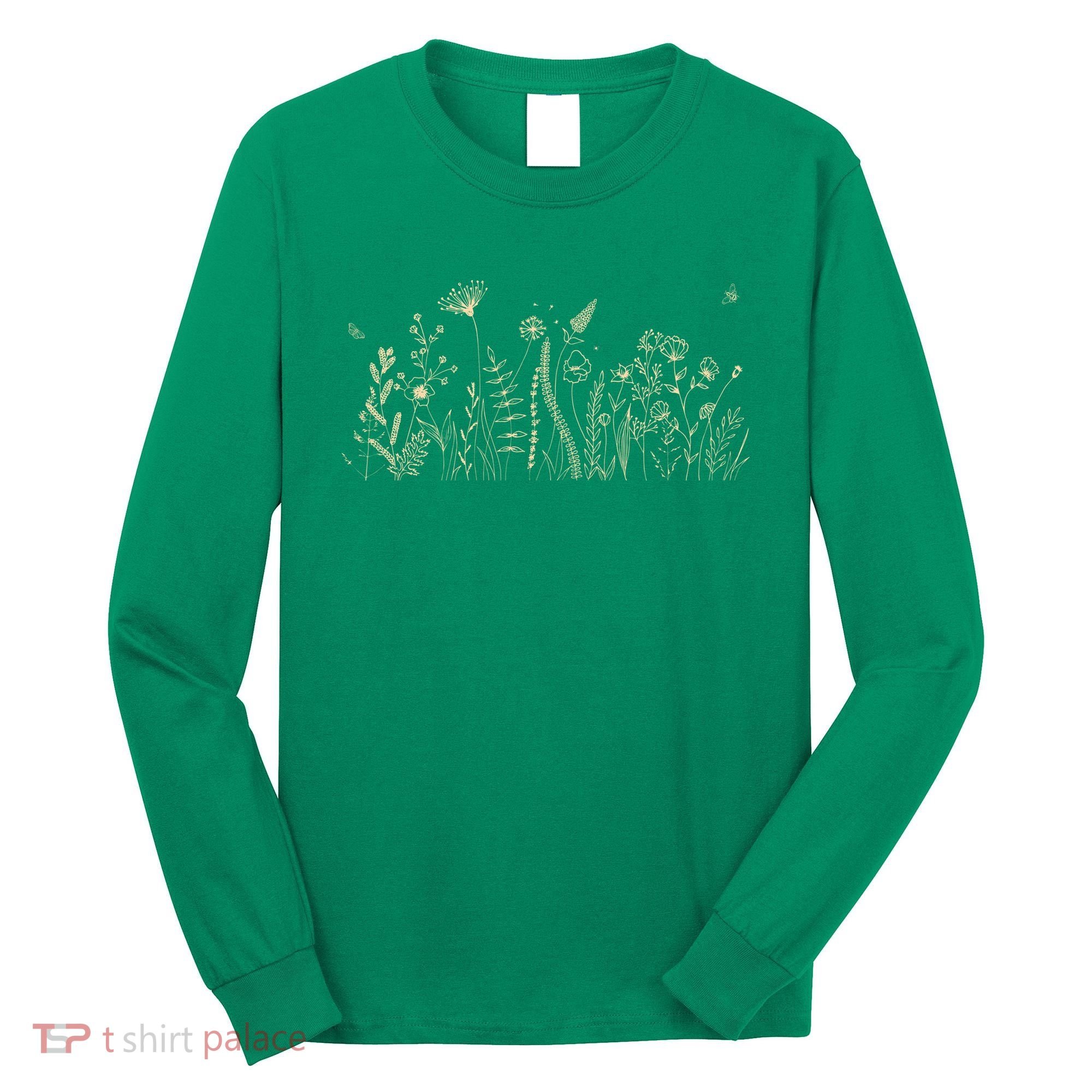 Cute Wildflowers Floral Nature Doodle Long Sleeve Shirt