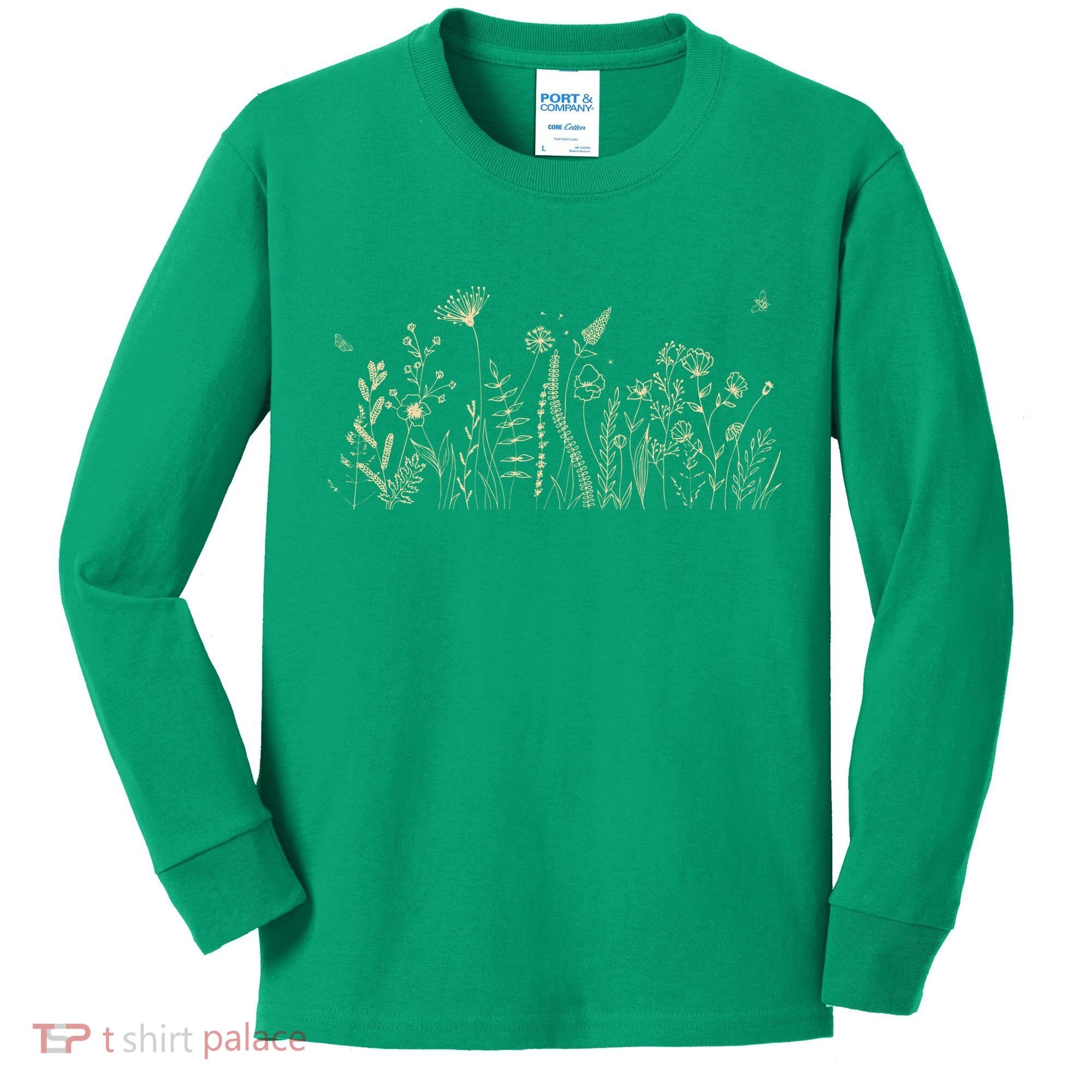 Cute Wildflowers Floral Nature Doodle Kids Long Sleeve Shirt