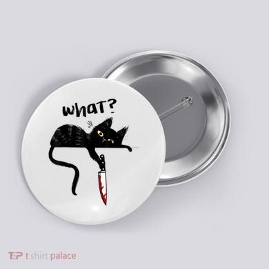 Cat What? Funny Black Cat Shirt, Murderous Cat With Knife Cute Design Button