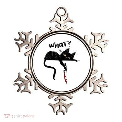 Cat What? Funny Black Cat Shirt, Murderous Cat With Knife Cute Design Ornament