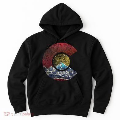Colorado With Flag Themed Mountain Hoodie