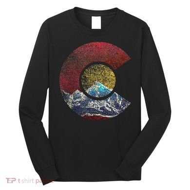 Colorado With Flag Themed Mountain Long Sleeve Shirt